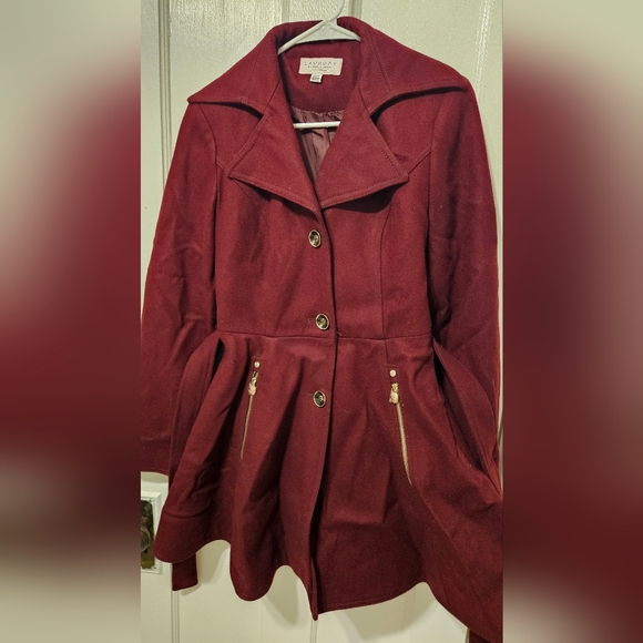 Laundry By Shelli Segal Deep Red Belted Wool Blend Peplum Coat - Picture 4 of 13